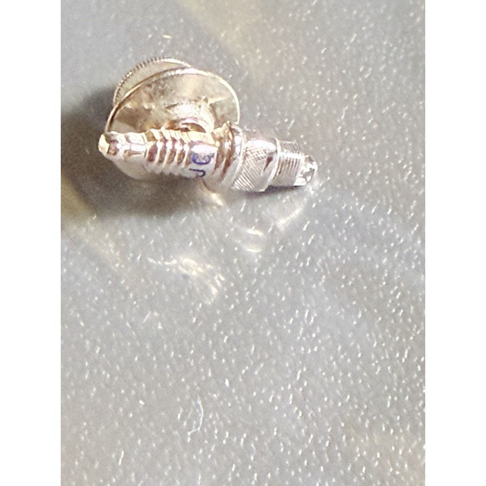 Vintage JC Spark Plug Lapel Pin Tie Tack Silver Tone Automotive Mechanical - Picture 3 of 3